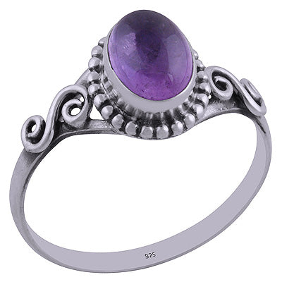 Beautiful Rawa Work Around Amethyst Oval Shape 925 Sterling Solid Silver Ring - R3401844-1