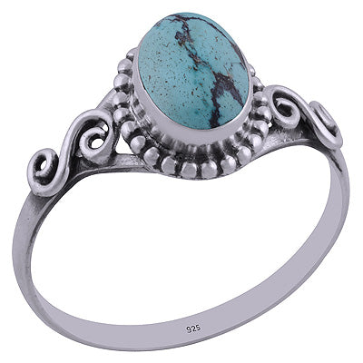 Beautiful Rawa Work Around Turquoise Oval Shape 925 Sterling Solid Silver Ring - R3401844-11