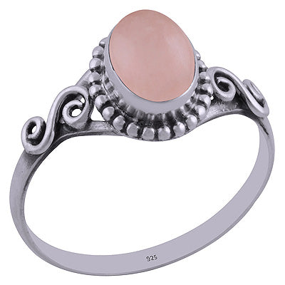Beautiful Rawa Work Around Rose Quartz Oval Shape 925 Sterling Solid Silver Ring - R3401844-124