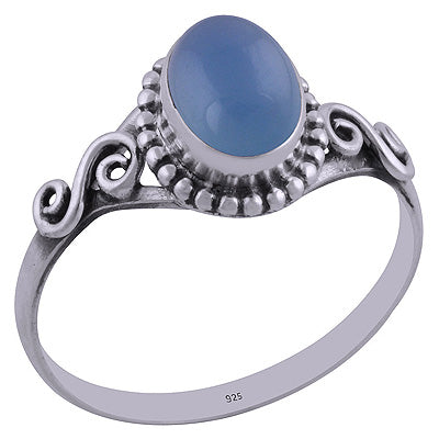 Beautiful Rawa Work Around Blue Chalcedony Oval Shape 925 Sterling Solid Silver Ring - R3401844-128