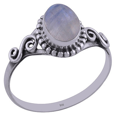 Beautiful Rawa Work Around Rainbow Moonstone Oval Shape 925 Sterling Solid Silver Ring - R3401844-22