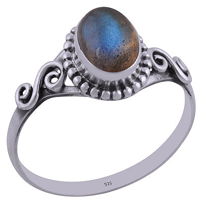 Beautiful Rawa Work Around Labradorite Oval Shape 925 Sterling Solid Silver Ring - R3401844-29