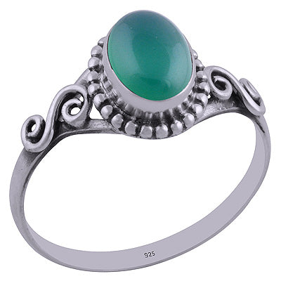 Beautiful Rawa Work Around Green Onyx Oval Shape 925 Sterling Solid Silver Ring - R3401844-47