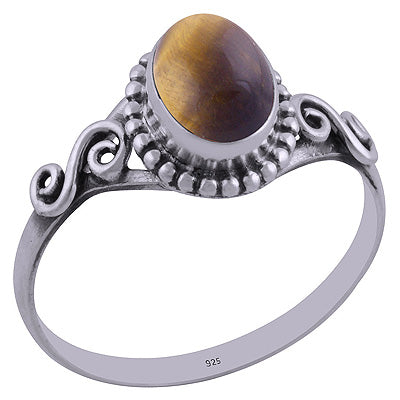 Beautiful Rawa Work Around Tiger's Eye Oval Shape 925 Sterling Solid Silver Ring - R3401844-51