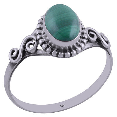 Beautiful Rawa Work Around Malachite Oval Shape 925 Sterling Solid Silver Ring - R3401844-55