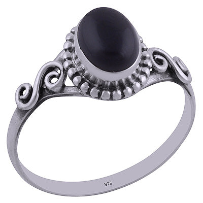 Beautiful Rawa Work Around Black Onyx Oval Shape 925 Sterling Solid Silver Ring - R3401844-59
