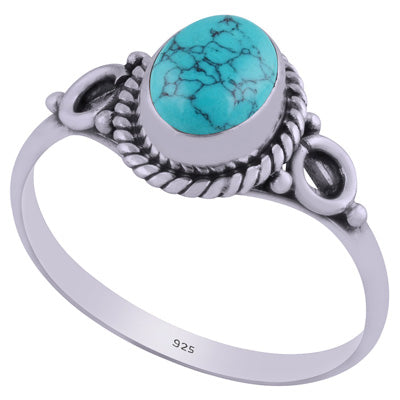 Beautiful Wire Coil Work Around Turquoise Oval Shape 925 Sterling Solid Silver Ring - R3401845-13
