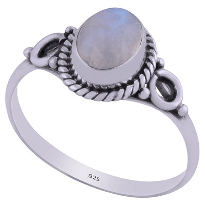 Beautiful Wire Coil Work Around Rainbow Moonstone Oval Shape 925 Sterling Solid Silver Ring - R3401845-20