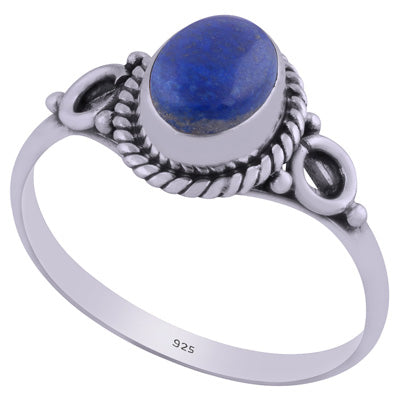 Beautiful Wire Coil Work Around Lapis Oval Shape 925 Sterling Solid Silver Ring - R3401845-35