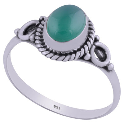 Beautiful Wire Coil Work Around Green Onyx Oval Shape 925 Sterling Solid Silver Ring - R3401845-46