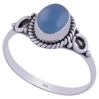 Beautiful Wire Coil Work Around Blue Chalcedony Oval Shape 925 Sterling Solid Silver Ring - R3401845-49