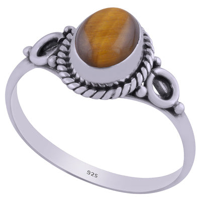 Beautiful Wire Coil Work Around Tiger's Eye Oval Shape 925 Sterling Solid Silver Ring - R3401845-50