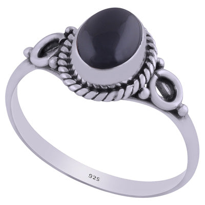 Beautiful Wire Coil Work Around Black Onyx Oval Shape 925 Sterling Solid Silver Ring - R3401845-57