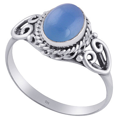 Gorgeous Twisted Wire Work Around Blue Chalcedony Oval Shape 925 Sterling Solid Silver Ring - R3401847-115