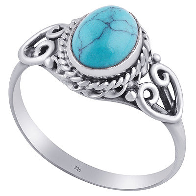Gorgeous Twisted Wire Work Around Turquoise Oval Shape 925 Sterling Solid Silver Ring - R3401847-13