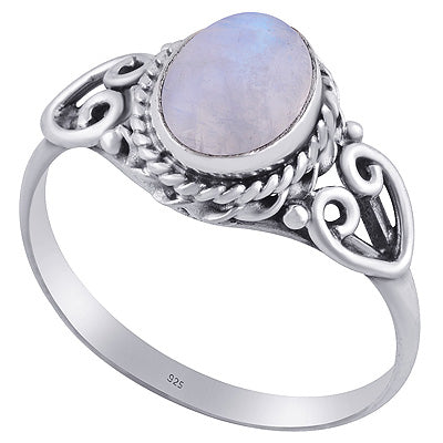 Gorgeous Twisted Wire Work Around Rainbow Moonstone Oval Shape 925 Sterling Solid Silver Ring - R3401847-22