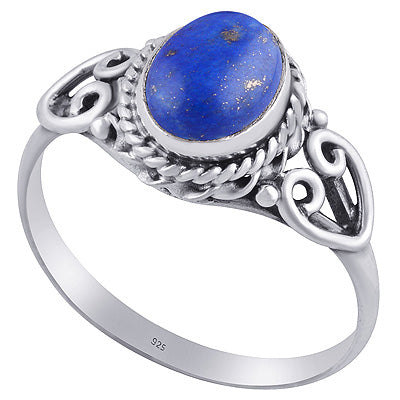Gorgeous Twisted Wire Work Around Lapis Oval Shape 925 Sterling Solid Silver Ring - R3401847-37