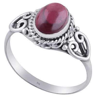 Gorgeous Twisted Wire Work Around Garnet Oval Shape 925 Sterling Solid Silver Ring - R3401847-8