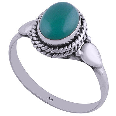 Gorgeous Drop with Twisted Wire Work Around Green Onyx Oval Shape 925 Sterling Solid Silver Ring - R3401848-45