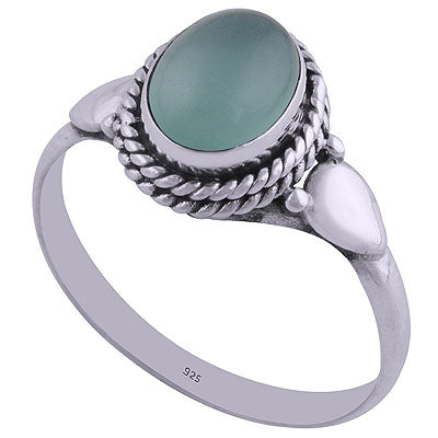 Gorgeous Drop with Twisted Wire Work Around Aqua Chalcedony Oval Shape 925 Sterling Solid Silver Ring - R3401848-48