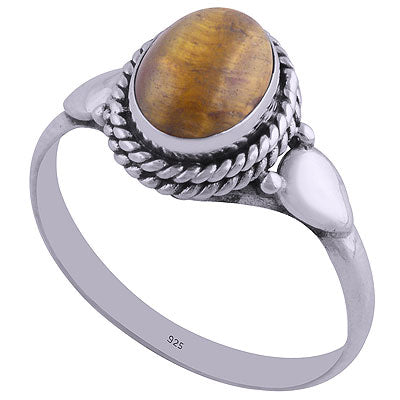 Gorgeous Drop with Twisted Wire Work Around Tiger's Eye Oval Shape 925 Sterling Solid Silver Ring - R3401848-49