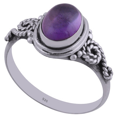 Stunning Textured Wire Around Amethyst Oval Shape 925 Sterling Solid Silver Ring - R3401849-1