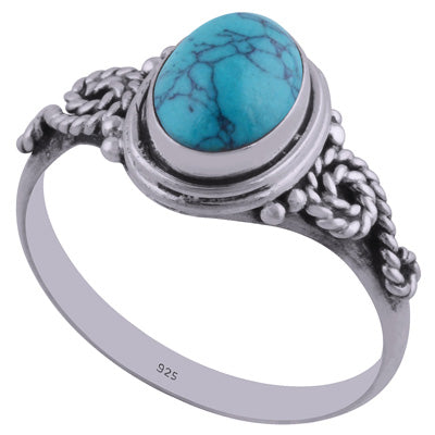 Stunning Textured Wire Around Turquoise Oval Shape 925 Sterling Solid Silver Ring - R3401849-13