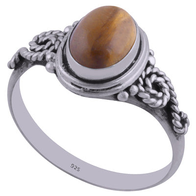 Stunning Textured Wire Around Tiger's Eye Oval Shape 925 Sterling Solid Silver Ring - R3401849-48