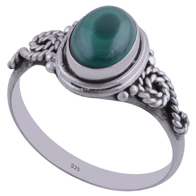 Stunning Textured Wire Around Malachite Oval Shape 925 Sterling Solid Silver Ring - R3401849-50