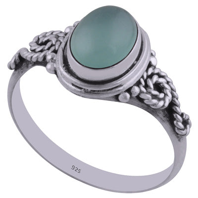 Stunning Textured Wire Around Aqua Chalcedony Oval Shape 925 Sterling Solid Silver Ring - R3401849-62