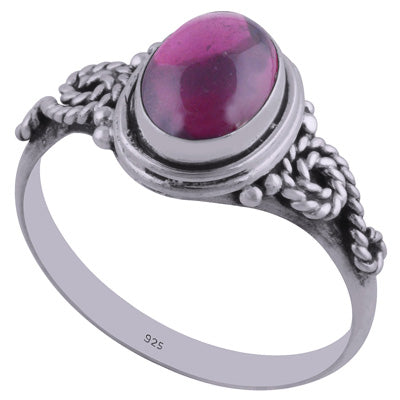 Stunning Textured Wire Around Garnet Oval Shape 925 Sterling Solid Silver Ring - R3401849-7