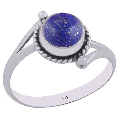 Stunning Split Shank Design Lapis Round Shape 925 Sterling Solid Silver Ring - R3401851-100