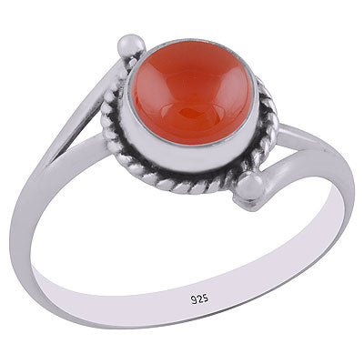 Stunning Split Shank Design Carnelian Round Shape 925 Sterling Solid Silver Ring - R3401851-101