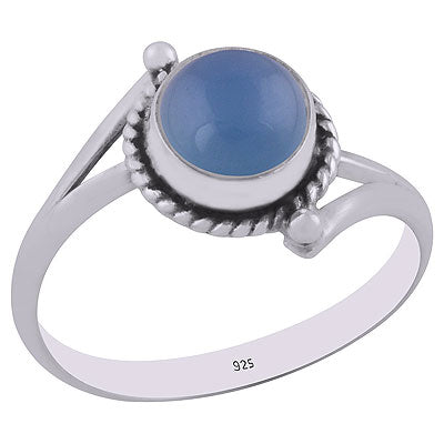 Stunning Split Shank Design Blue Chalcedony Round Shape 925 Sterling Solid Silver Ring - R3401851-103