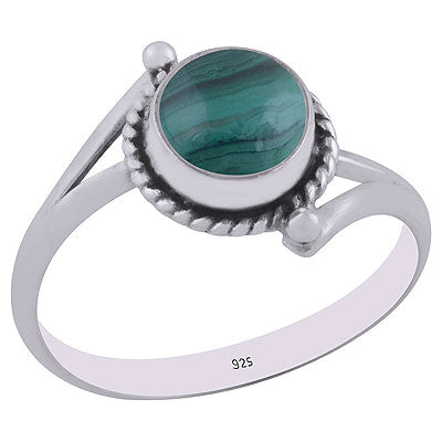Stunning Split Shank Design Malachite Round Shape 925 Sterling Solid Silver Ring - R3401851-106