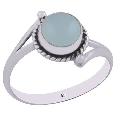 Stunning Split Shank Design Aqua Chalcedony Round Shape 925 Sterling Solid Silver Ring - R3401851-93