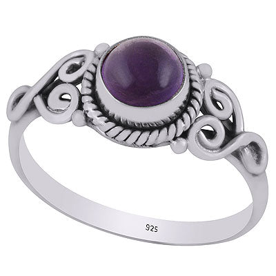 Gorgeous Wire Work Around Amethyst Round Shape 925 Sterling Solid Silver Ring - R3401852-61