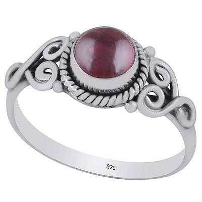 Gorgeous Wire Work Around Garnet Round Shape 925 Sterling Solid Silver Ring - R3401852-62