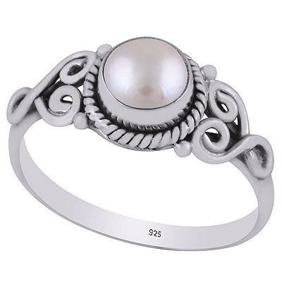 Gorgeous Wire Work Around Pearl Round Shape 925 Sterling Solid Silver Ring - R3401852-67