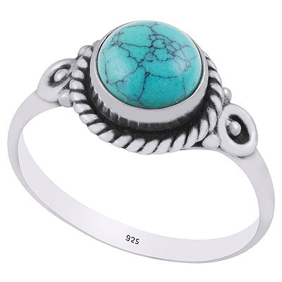 Gorgeous Twisted Wire Work Around Turquoise Round Shape 925 Sterling Solid Silver Ring - R3401854-83