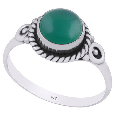 Gorgeous Twisted Wire Work Around Green Onyx Round Shape 925 Sterling Solid Silver Ring - R3401854-88