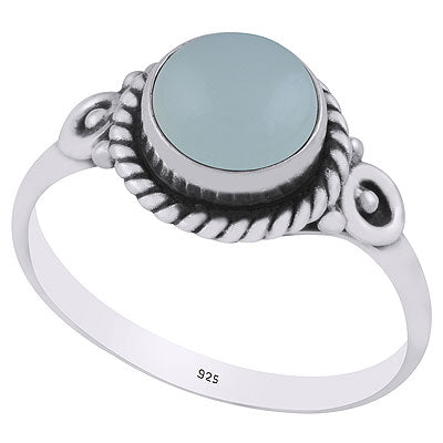 Gorgeous Twisted Wire Work Around Aqua Chalcedony Round Shape 925 Sterling Solid Silver Ring - R3401854-90