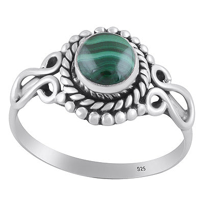 Gorgeous Handcrafted Work Around Malachite Round Shape 925 Sterling Solid Silver Ring - R3401856-102