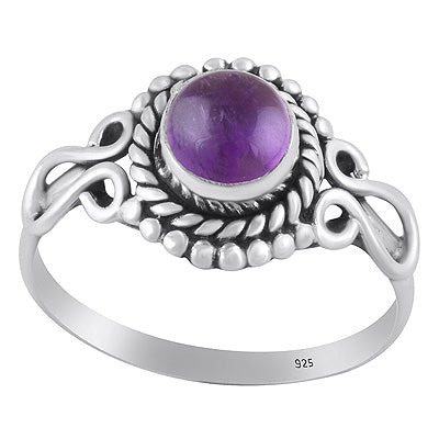 Gorgeous Handcrafted Work Around Amethyst Round Shape 925 Sterling Solid Silver Ring - R3401856-59