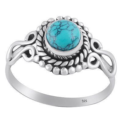 Gorgeous Handcrafted Work Around Turquoise Round Shape 925 Sterling Solid Silver Ring - R3401856-68