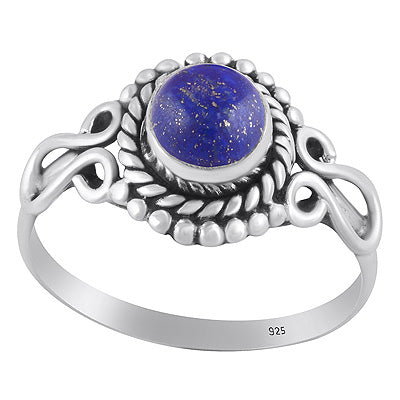 Gorgeous Handcrafted Work Around Lapis Round Shape 925 Sterling Solid Silver Ring - R3401856-86