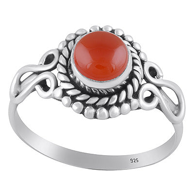 Gorgeous Handcrafted Work Around Carnelian Round Shape 925 Sterling Solid Silver Ring - R3401856-92