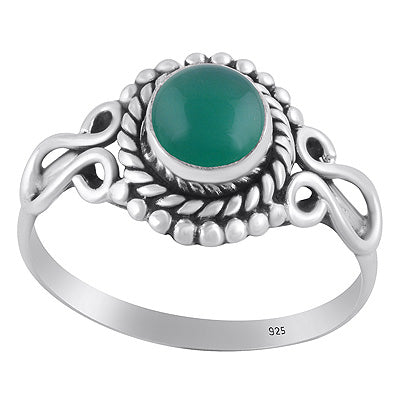 Gorgeous Handcrafted Work Around Green Onyx Round Shape 925 Sterling Solid Silver Ring - R3401856-95