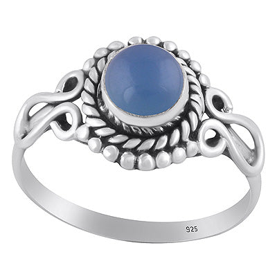 Gorgeous Handcrafted Work Around Blue Chalcedony Round Shape 925 Sterling Solid Silver Ring - R3401856-97