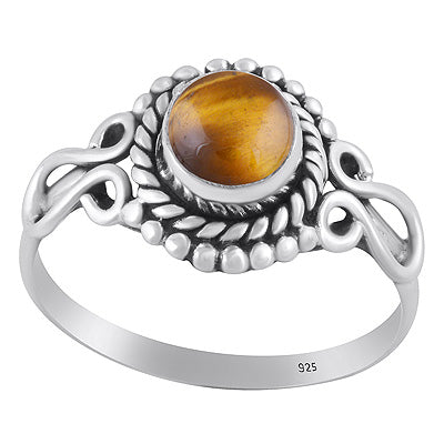 Gorgeous Handcrafted Work Around Tiger's Eye Round Shape 925 Sterling Solid Silver Ring - R3401856-99